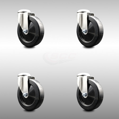 Service Caster 5 Inch 316SS Hard Rubber Wheel Swivel Bolt Hole Caster Set SCC-SS316BH20S514-HRS-4